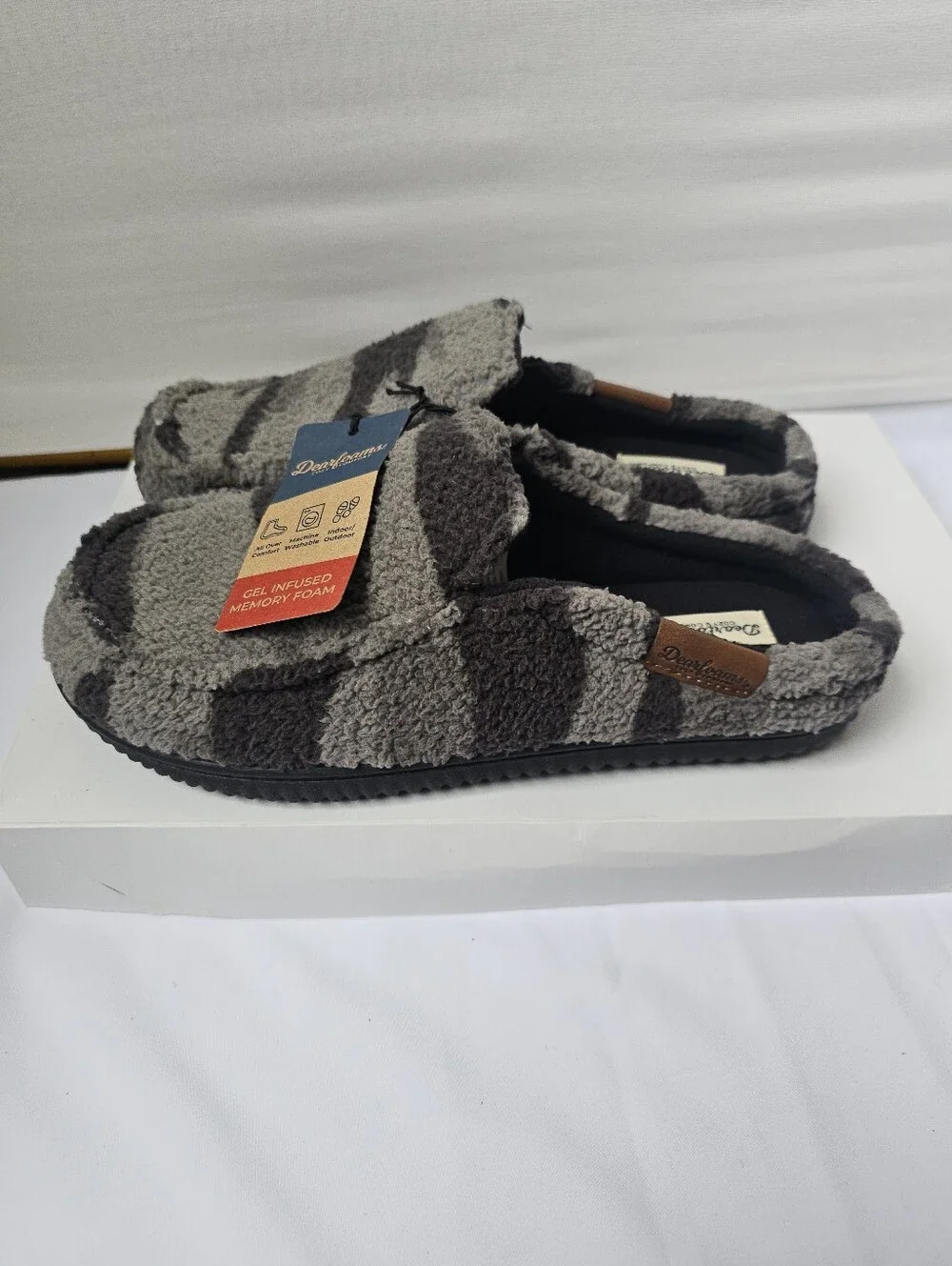 Dearfoams Men's Clog Slippers Gel Infused Memory Foam Camo Grey Size S 7-8 NWT
